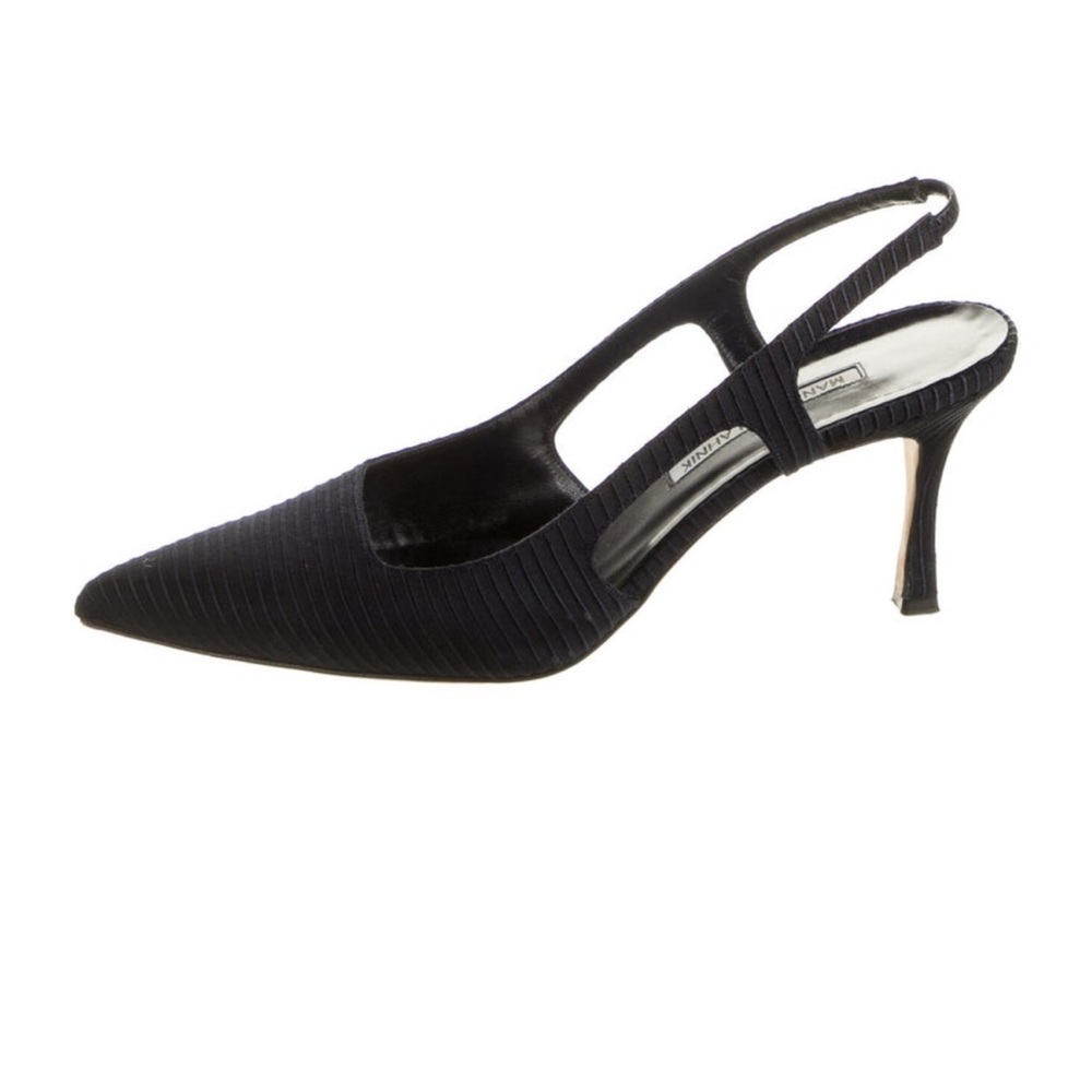 Manolo Blahnik Textured Navy Heels - Picture 2 of 6